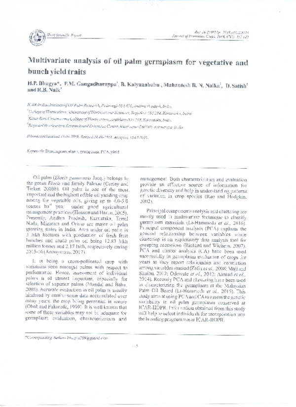 (PDF) Multivariate analysis of oil palm germplasm for vegetative and ...