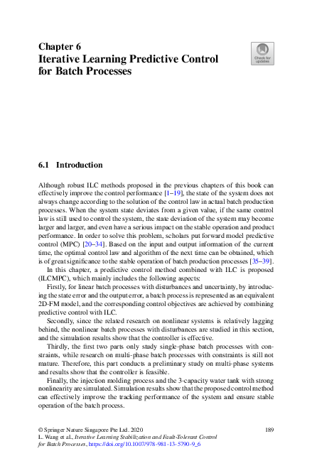 (PDF) Iterative Learning Predictive Control for Batch Processes