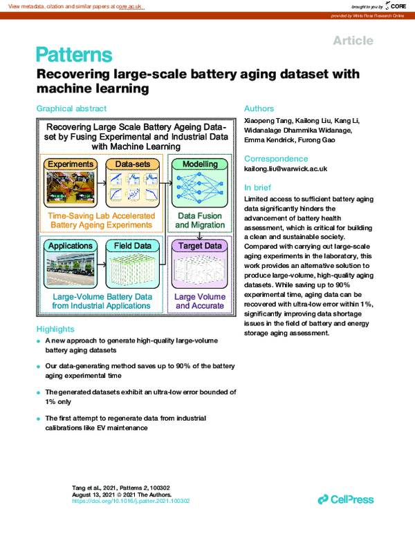 (PDF) Recovering large-scale battery aging dataset with machine learning