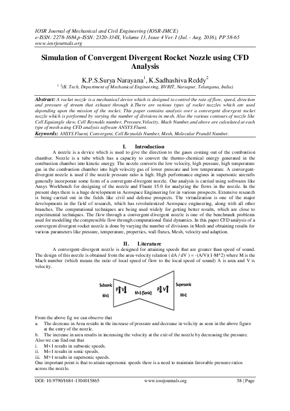 (PDF) Simulation of Convergent Divergent Rocket Nozzle using CFD Analysis