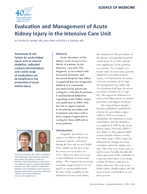 (PDF) Evaluation and management of acute kidney injury in the intensive ...