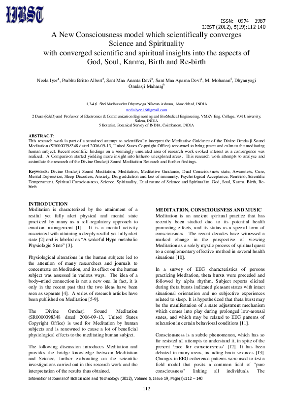 (PDF) A New Consciousness model which scientifically converges Science ...