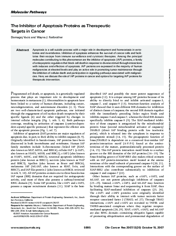 (PDF) The Inhibitor of Apoptosis Proteins as Therapeutic Targets in Cancer