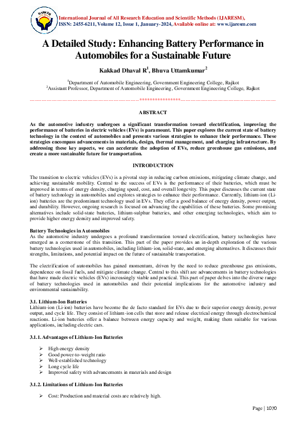 (PDF) A Detailed Study: Enhancing Battery Performance in Automobiles ...