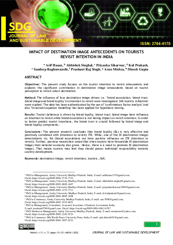 (PDF) Impact of Destination Image Antecedents on Tourists Revisit ...