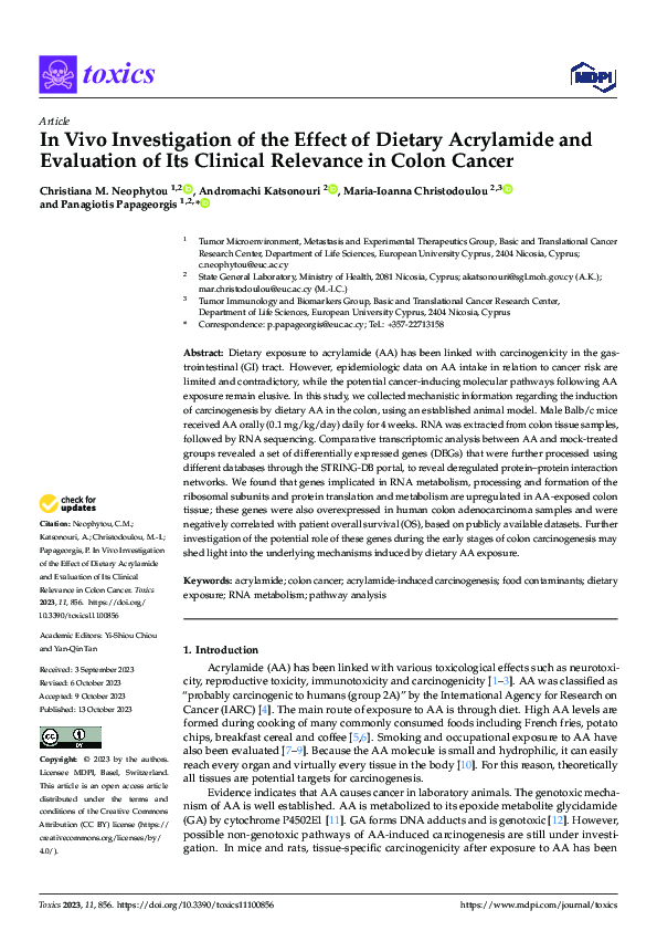 (PDF) In Vivo Investigation of the Effect of Dietary Acrylamide and ...