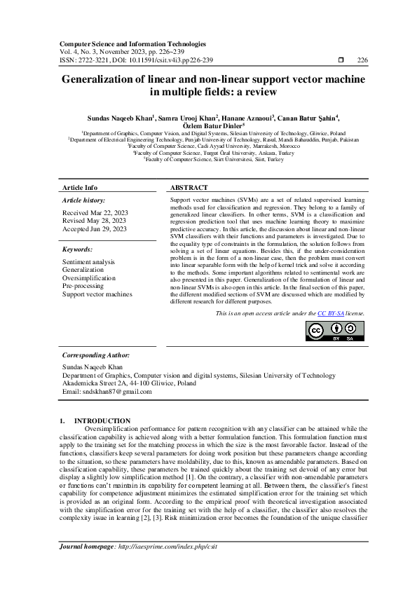 (PDF) Generalization of linear and non-linear support vector machine in ...