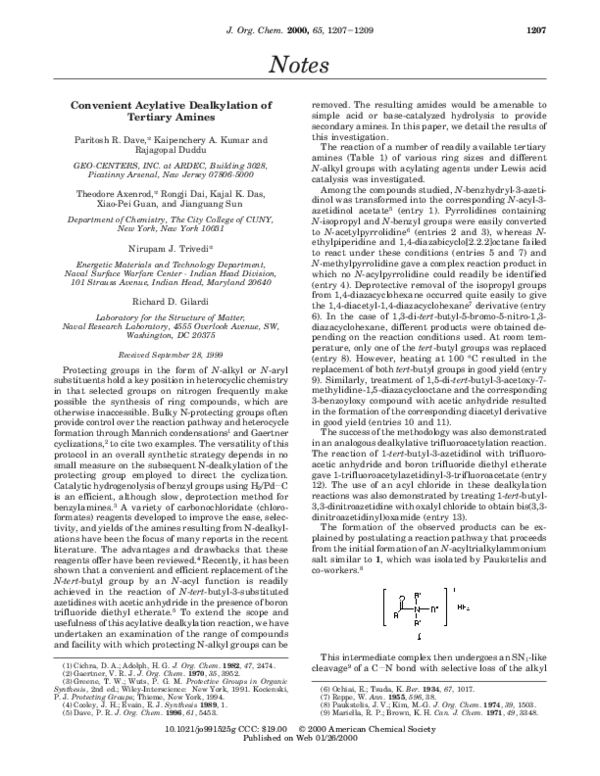 (PDF) Convenient Acylative Dealkylation of Tertiary Amines | Xiao-Pei ...