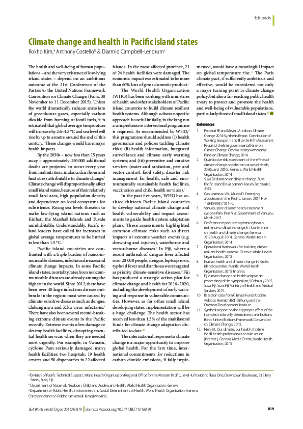 (PDF) Climate change and health in Pacific island states