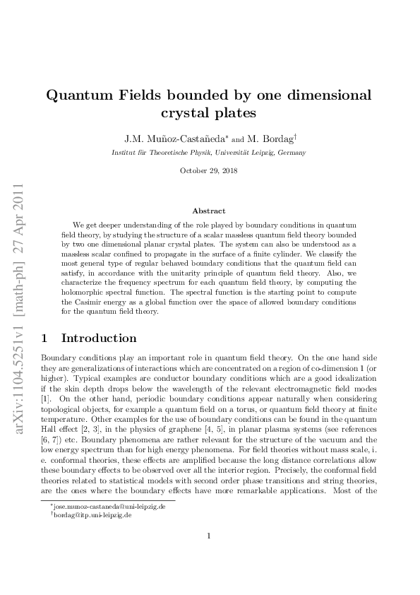(PDF) Quantum Fields bounded by one dimensional