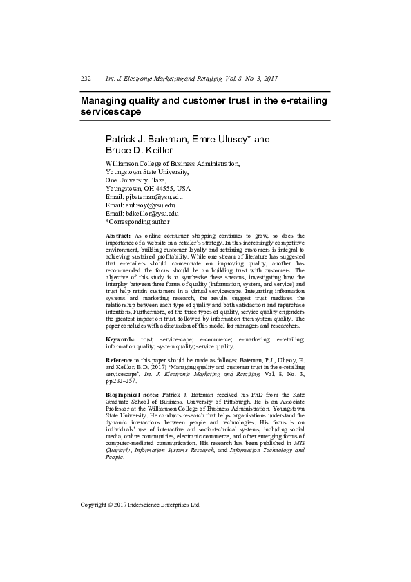 (PDF) Managing quality and customer trust in the e-retailing servicescape