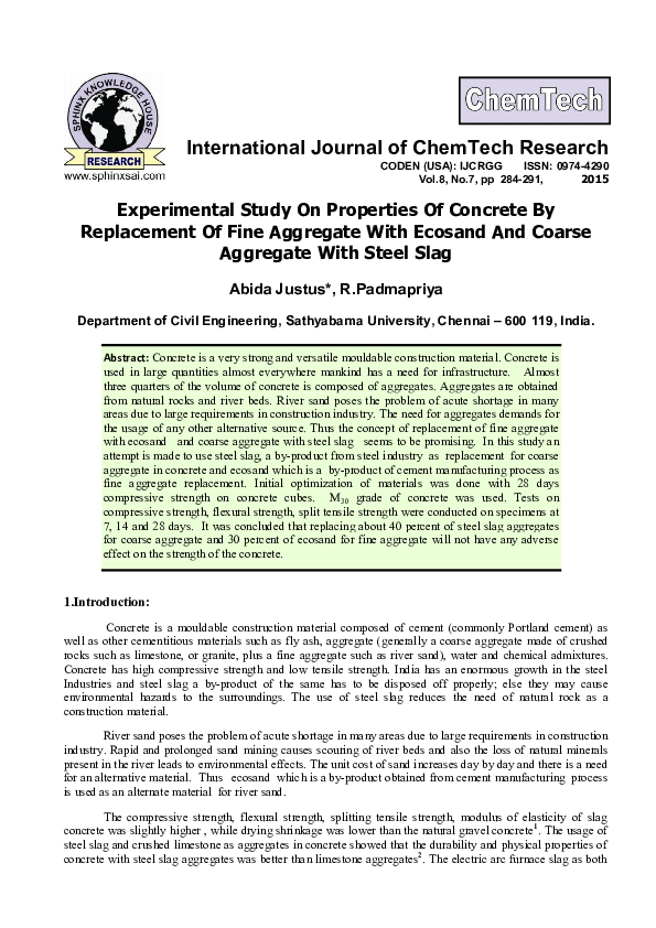 (PDF) Experimental Study On Properties Of Concrete By Replacement Of ...