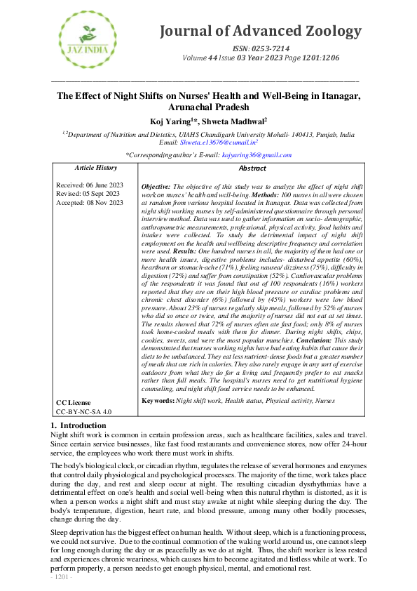 (PDF) The Effect of Night Shifts on Nurses' Health and Well-Being in ...