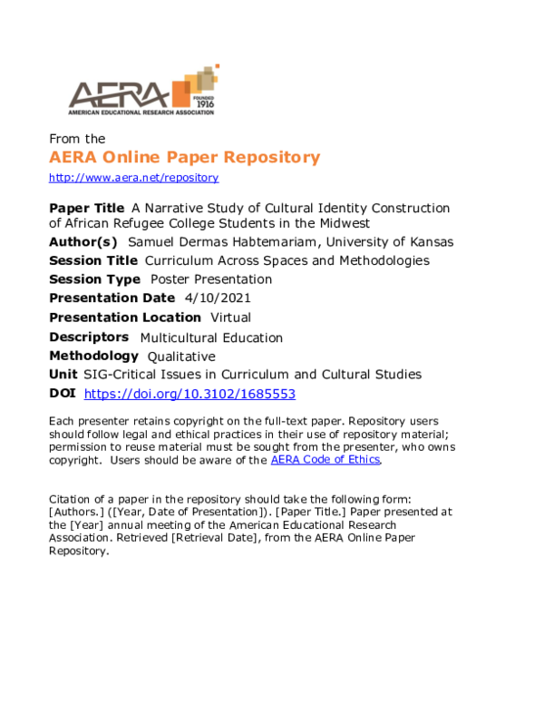 (PDF) A Narrative Study of Cultural Identity Construction of African ...