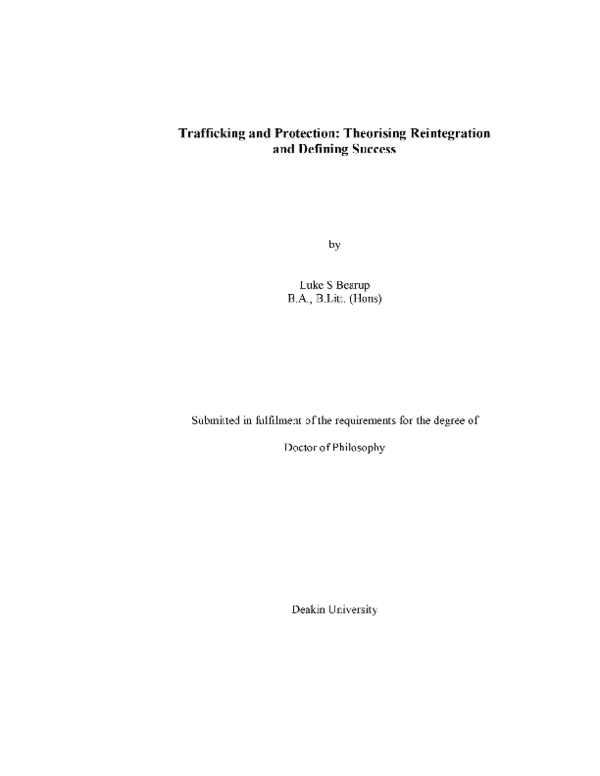Trafficking and protection: theorising reintegration and defining success