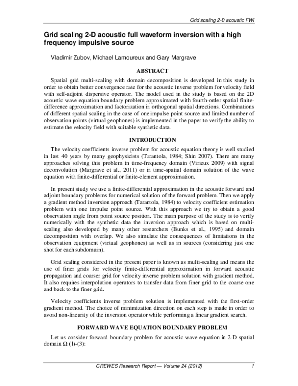 (PDF) Grid scaling 2-D acoustic full waveform inversion with a high ...