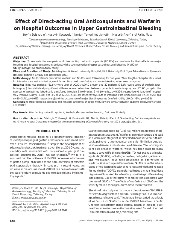 (PDF) Effect of Direct-acting Oral Anticoagulants and Warfarin on ...
