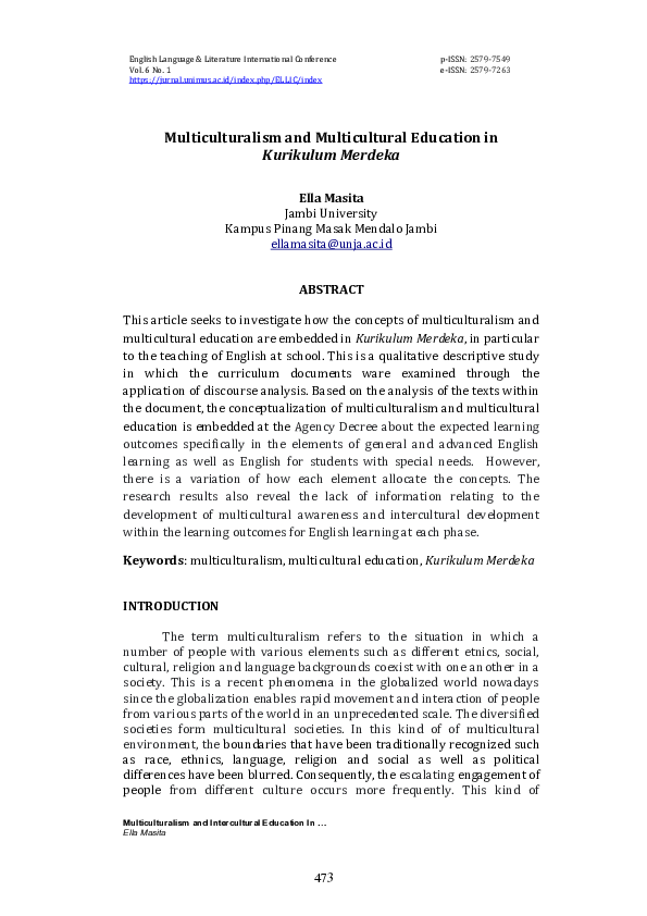 (PDF) Multiculturalism and Multicultural Education in Kurikulum Merdeka