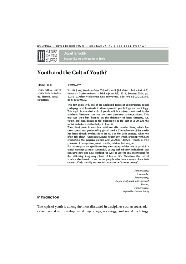 (PDF) Youth and the Cult of Youth