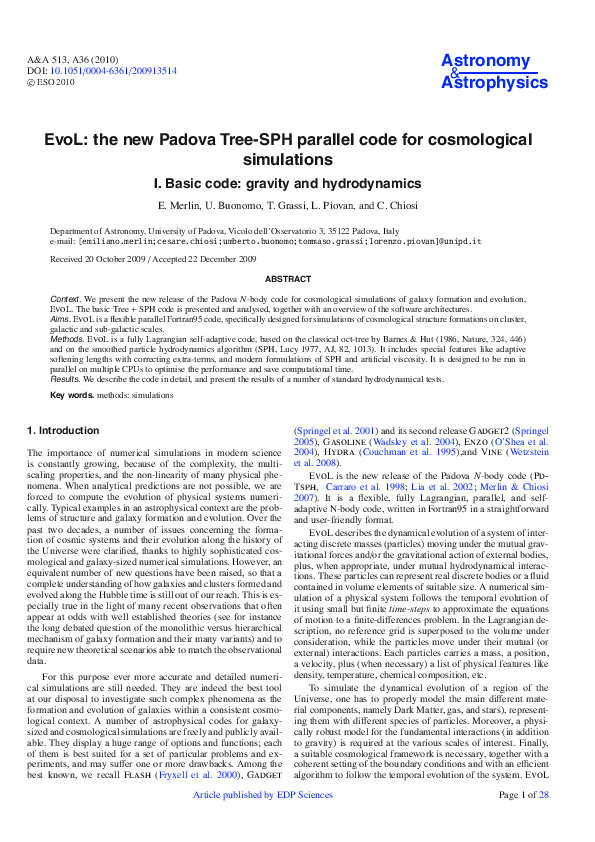 (PDF) EvoL: the new Padova Tree-SPH parallel code for cosmological ...