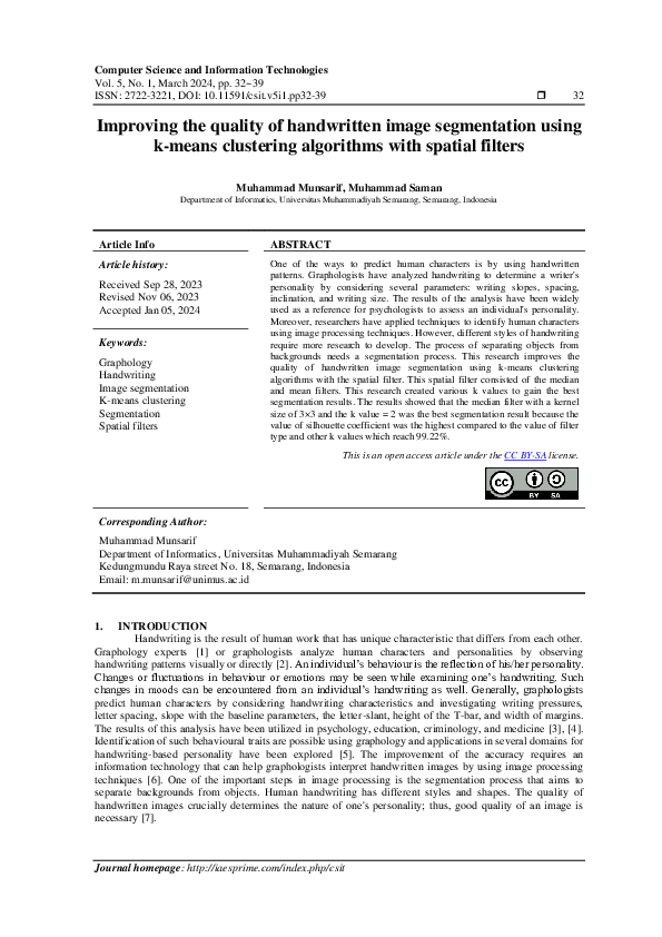 (PDF) Improving the quality of handwritten image segmentation using k ...