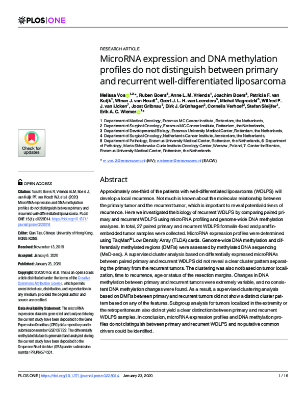 (PDF) MicroRNA expression and DNA methylation profiles do not ...