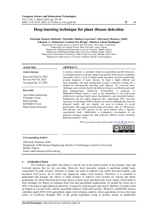 (PDF) Deep learning technique for plant disease detection