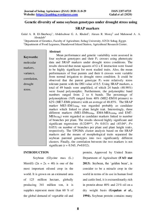 (PDF) Genetic diversity of some soybean genotypes under drought stress ...