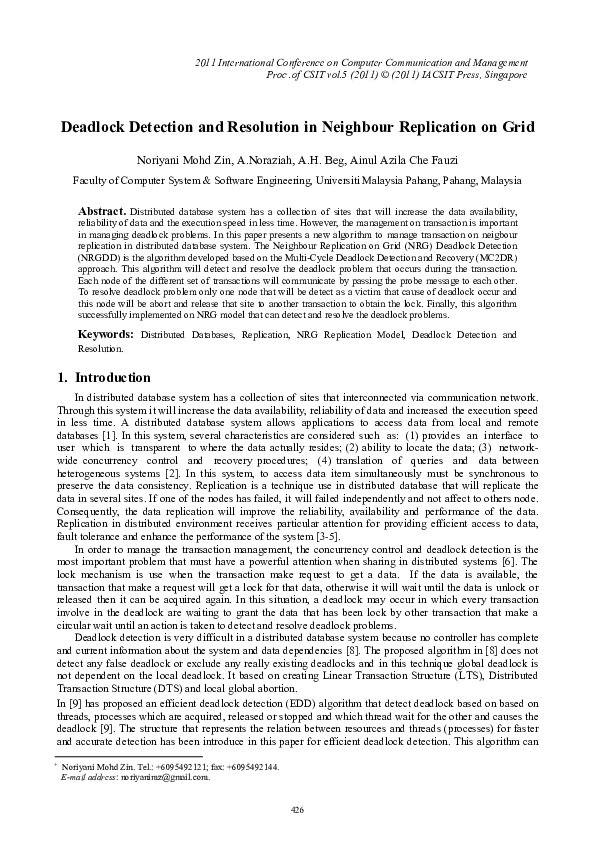 (PDF) Deadlock Detection and Resolution in Neighbour Replication on Grid