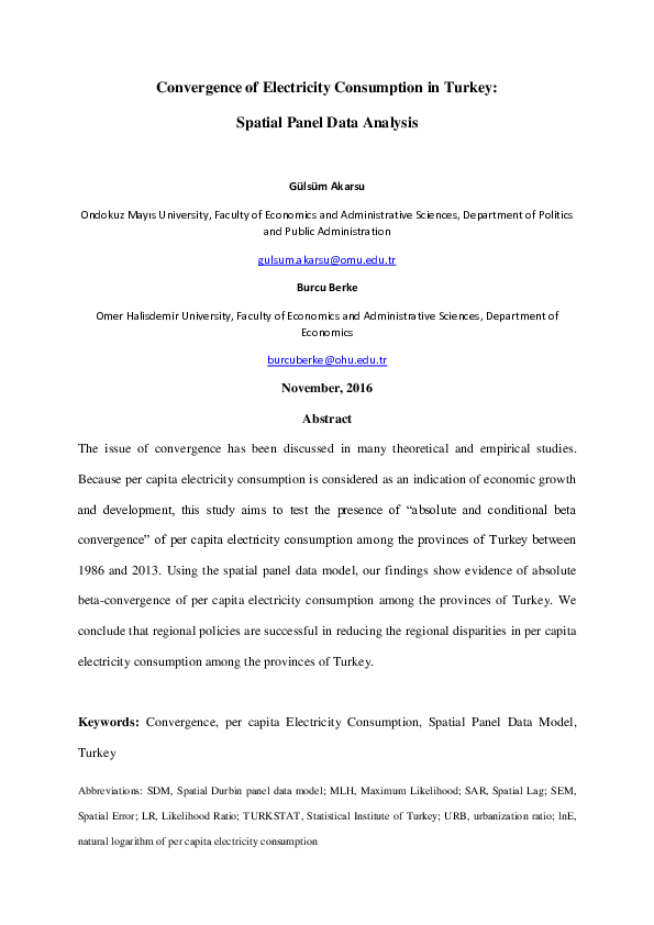 (PDF) Convergence of Electricity Consumption in Turkey: A Spatial ...