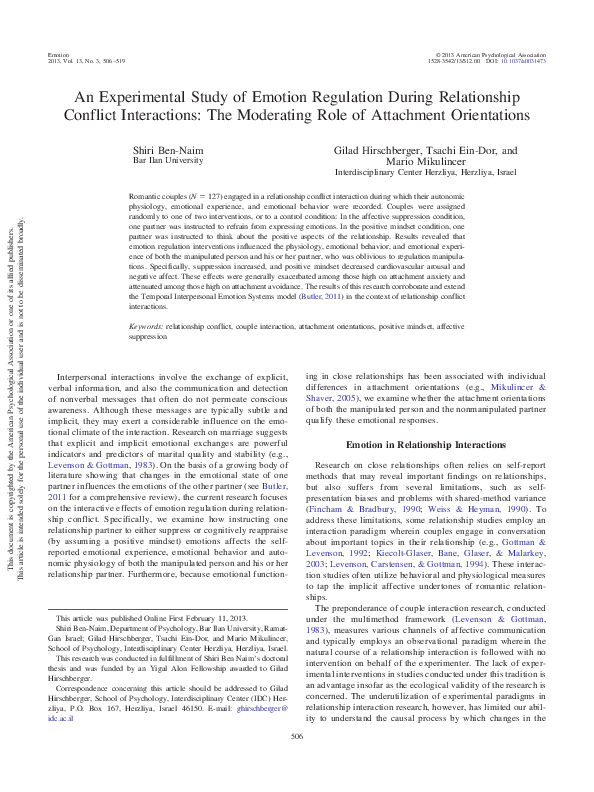 (PDF) An experimental study of emotion regulation during relationship ...