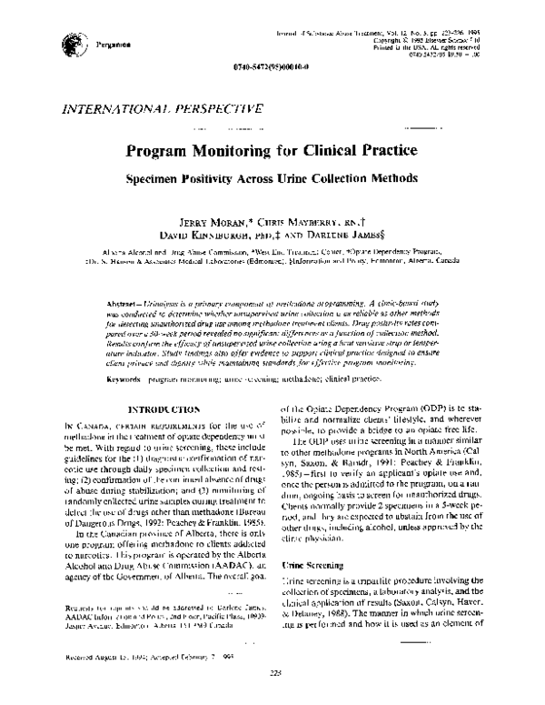 Program monitoring for clinical practiceSpecimen positivity across urine collection methods