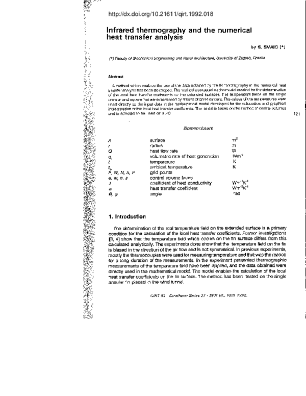(PDF) Infrared thermography and the numerical heat transfer analysis