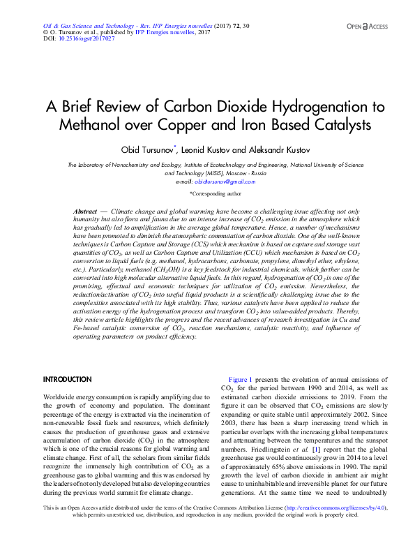(PDF) A Brief Review of Carbon Dioxide Hydrogenation to Methanol Over ...