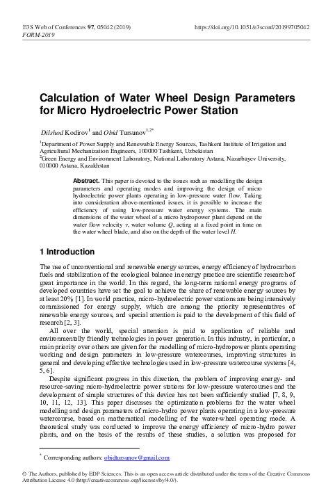 (PDF) Calculation of Water Wheel Design Parameters for Micro ...