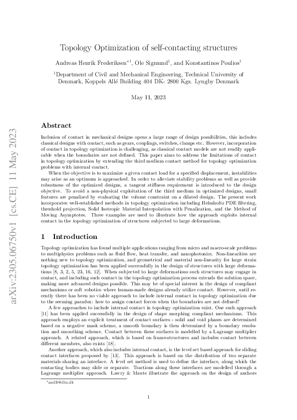 (PDF) Topology Optimization of self-contacting structures