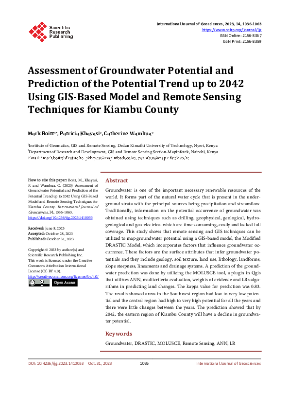 (PDF) Assessment of Groundwater Potential and Prediction of the ...