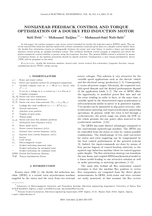 (PDF) Nonlinear Feedback Control and Torque Optimization of a Doubly ...