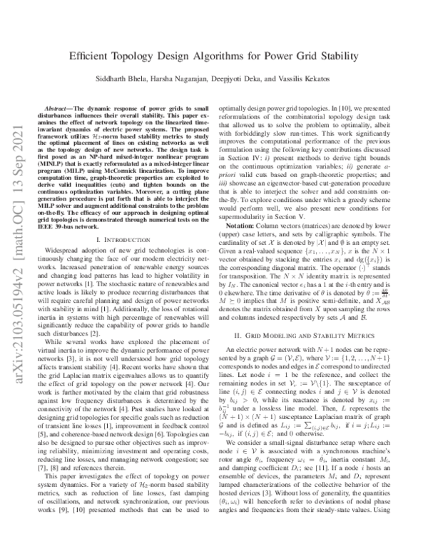 (PDF) Efficient Topology Design Algorithms for Power Grid Stability