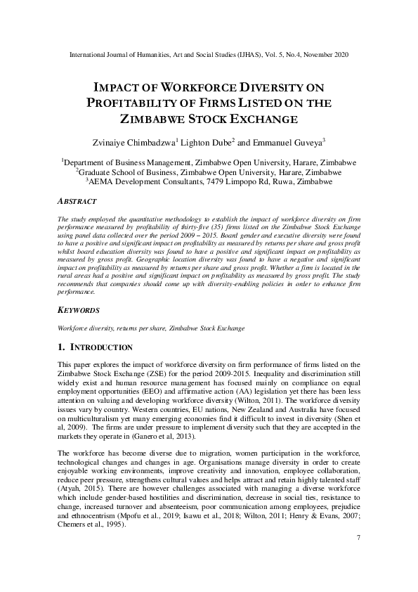 (PDF) Impact of Workforce Diversity on Profitability of Firms Listed on ...