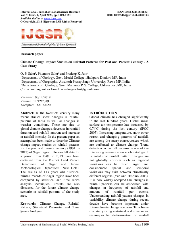 (PDF) Climate Change Impact Studies on Rainfall Patterns for Past and ...