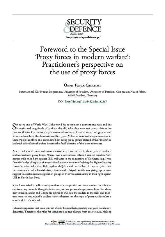 (PDF) Foreword to the Special Issue ‘Proxy forces in modern warfare ...