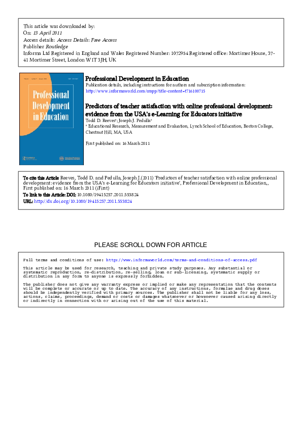 (PDF) Predictors of teacher satisfaction with online professional ...
