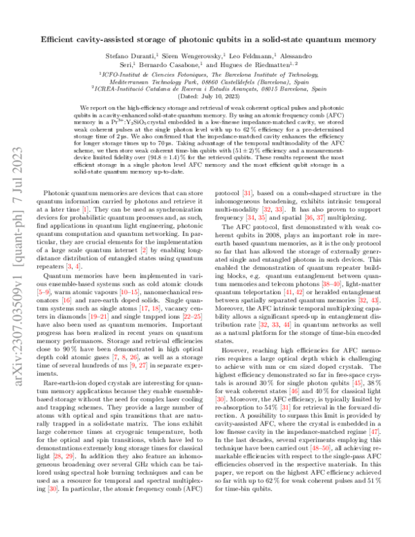 (PDF) Efficient cavity-assisted storage of photonic qubits in a solid ...