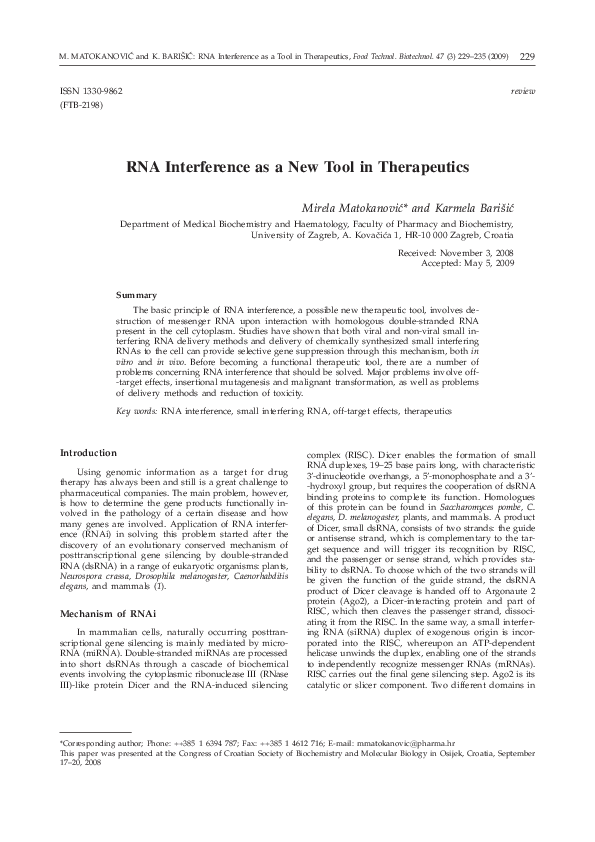 (PDF) RNA Interference as a New Tool in Therapeutics