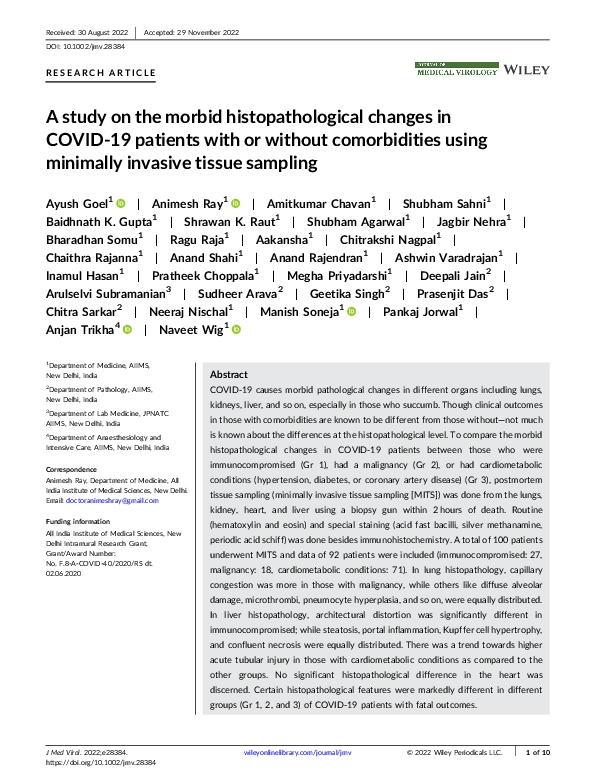 (PDF) A study on the morbid histopathological changes in COVID‐19 ...