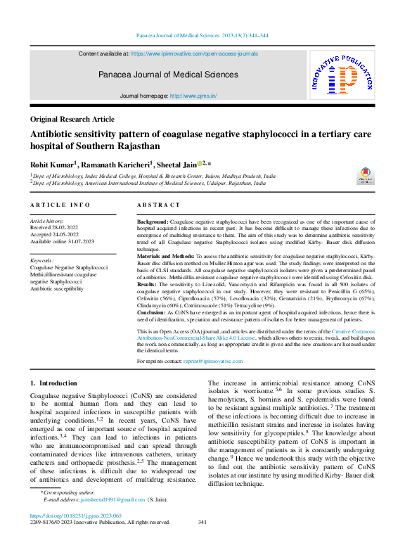 (PDF) Antibiotic sensitivity pattern of coagulase negative ...