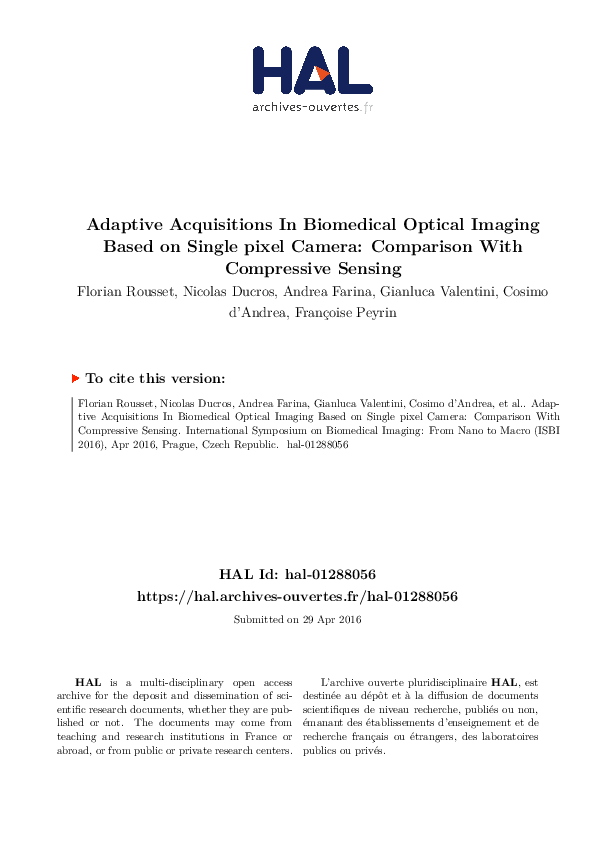 (PDF) Adaptive acquisitions in biomedical optical imaging based on ...