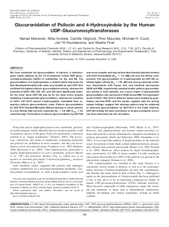(PDF) Glucuronidation of Psilocin and 4-Hydroxyindole by the Human UDP ...