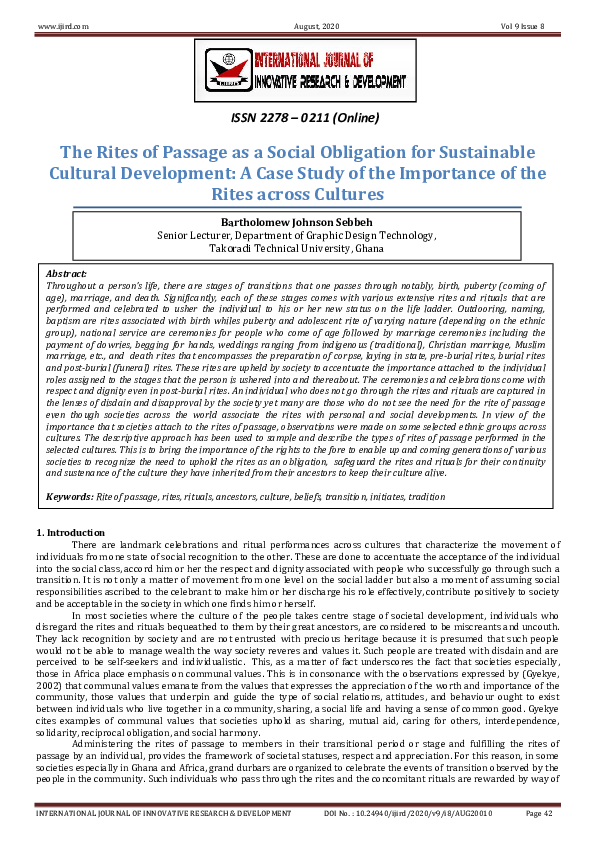 (PDF) The Rites of Passage as a Social Obligation for Sustainable ...